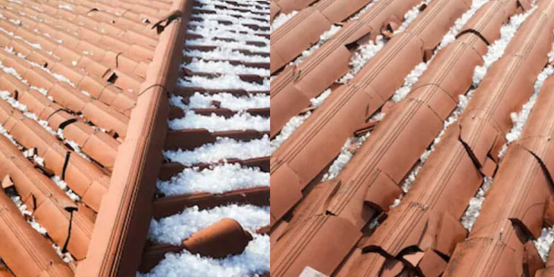 Hail Storm Damages Home Roofing